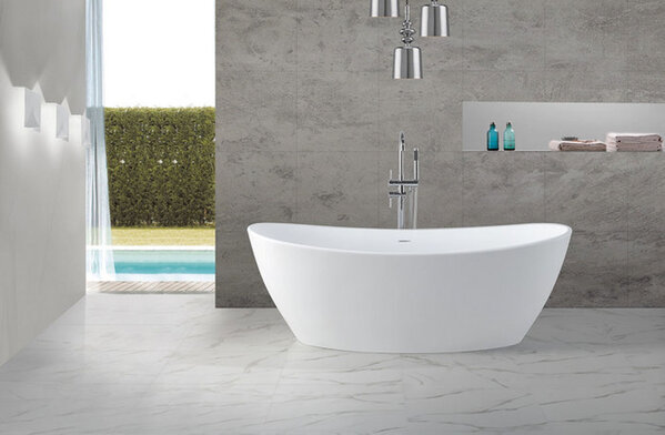 Wiesbaden Wiesbaden Eva Solid Surface Vrijstaande Ligad inclusief Clickwaste, Sifon & Potenset - 180x85x64cm - Wit