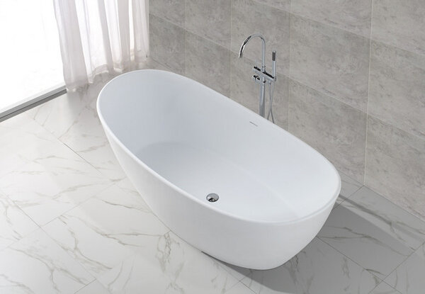 Wiesbaden Wiesbaden Eva Solid Surface Vrijstaande Ligad inclusief Clickwaste, Sifon & Potenset - 180x85x64cm - Wit