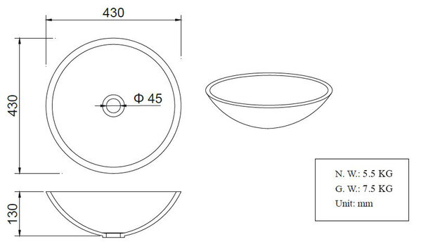Wiesbaden Wiesbaden Valerie Solid Surface Waskom - Rond - Ø43x13cm - Beton