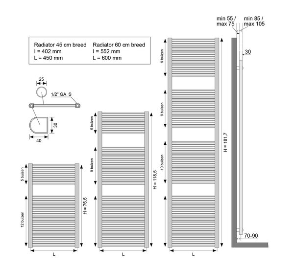 Wiesbaden Wiesbaden Elara Radiator - 118,5x45cm - Wit