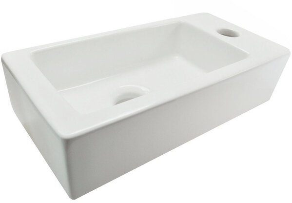 Wiesbaden Wiesbaden Rhea XS Keramisch Fontein - Kraangat Rechts - 36x18x9cm - Wit