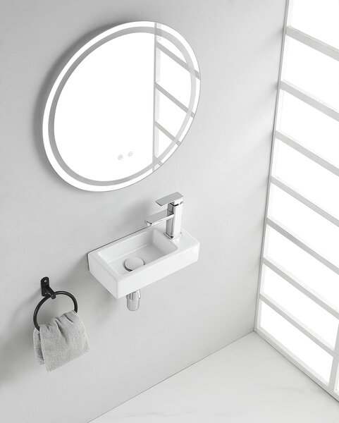 Wiesbaden Wiesbaden Rhea XS Keramisch Fontein - Kraangat Rechts - 36x18x9cm - Wit