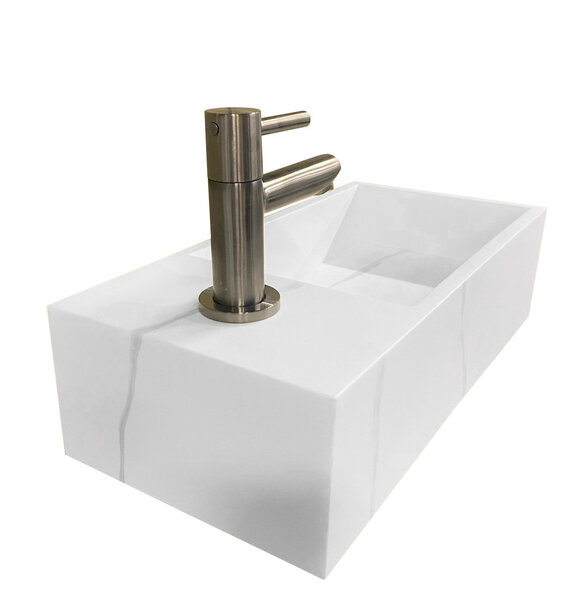 Wiesbaden Wiesbaden Noble Solid Surface Fontein - Kraangat Links - 36x18x10cm - Marmer Wit