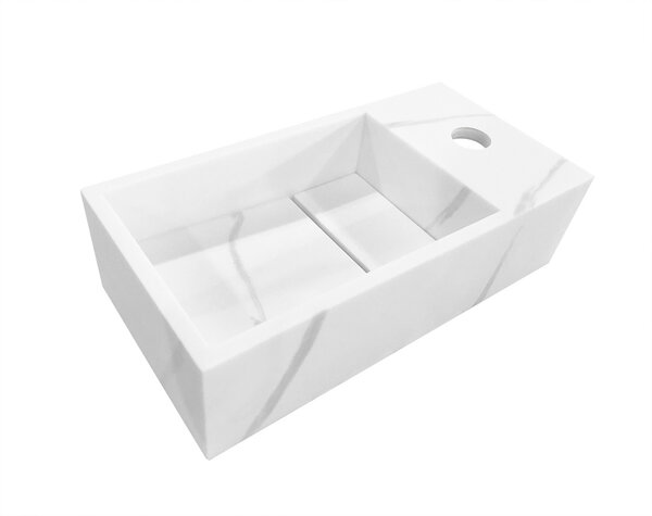 Wiesbaden Wiesbaden Noble Solid Surface Fontein - Kraangat Rechts - 36x18x10cm - Marmer Wit