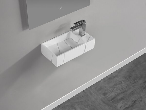 Wiesbaden Wiesbaden Noble Solid Surface Fontein - Kraangat Rechts - 36x18x10cm - Marmer Wit