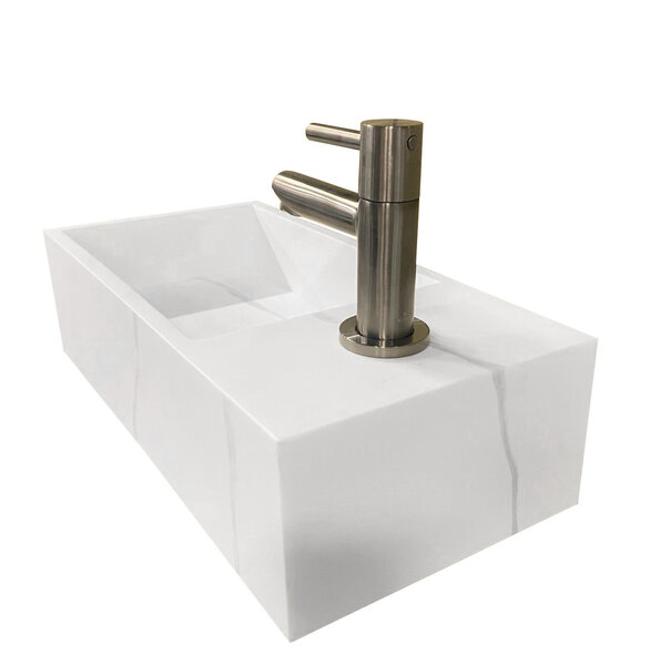 Wiesbaden Wiesbaden Noble Solid Surface Fontein - Kraangat Rechts - 36x18x10cm - Marmer Wit