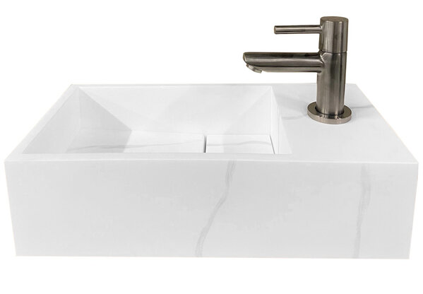 Wiesbaden Wiesbaden Noble Solid Surface Fontein - Kraangat Rechts - 36x18x10cm - Marmer Wit