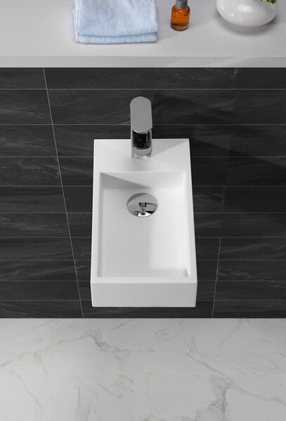Wiesbaden Wiesbaden Noble Solid Surface Fontein - Kraangat Rechts - 36x18x10cm - Mat Wit
