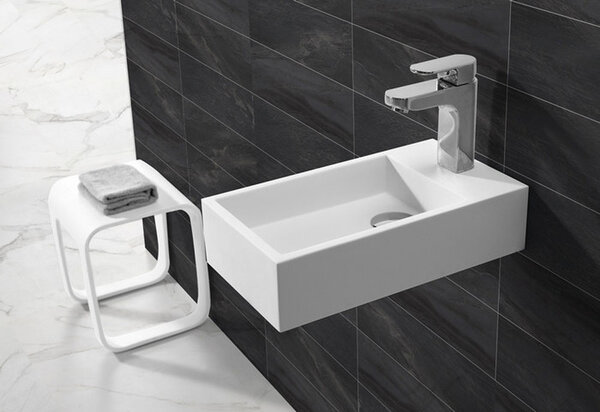 Wiesbaden Wiesbaden Noble Solid Surface Fontein - Kraangat Rechts - 36x18x10cm - Mat Wit