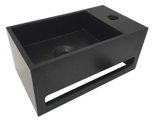 Wiesbaden Wiesbaden Julia Solid Surface Fontein - Kraangat Rechts - 35x20x16cm - Mat Zwart