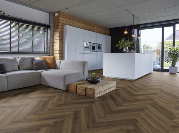 Floorlife Floorlife YUP Herringbone Klik PVC Visgraat Vloer met Geïntegreerde Ondervloer - Warm Brown