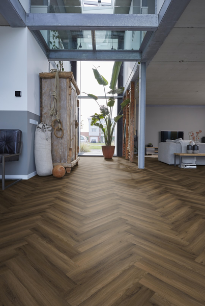 Floorlife Floorlife YUP Herringbone Klik PVC Visgraat Vloer met Geïntegreerde Ondervloer - Warm Brown