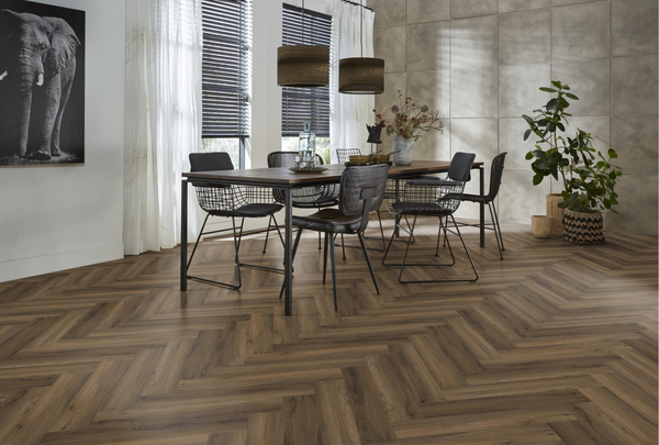 Floorlife Floorlife YUP Herringbone Klik PVC Visgraat Vloer met Geïntegreerde Ondervloer - Warm Brown