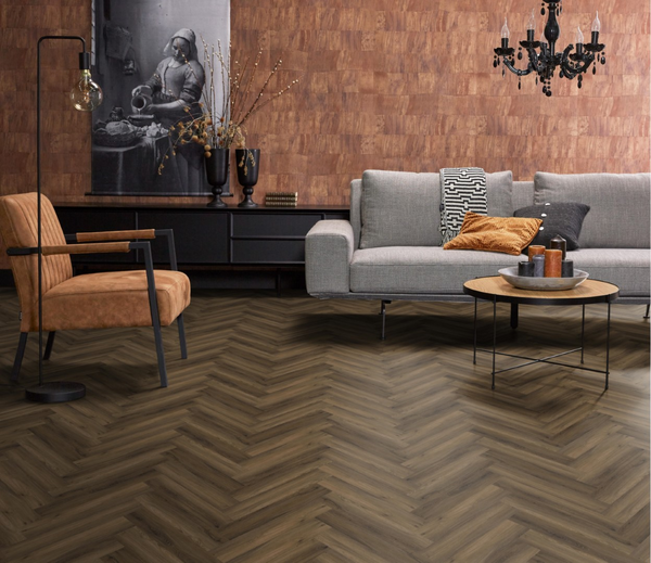 Floorlife Floorlife YUP Herringbone Klik PVC Visgraat Vloer met Geïntegreerde Ondervloer - Warm Brown