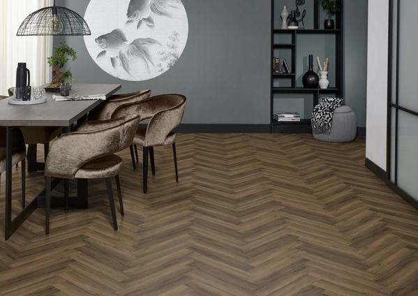 Floorlife Floorlife YUP Herringbone Klik PVC Visgraat Vloer met Geïntegreerde Ondervloer - Warm Brown