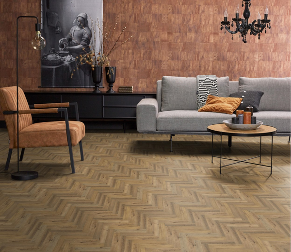 Floorlife Floorlife YUP Herringbone Plak PVC Visgraat Vloer - Dark Oak
