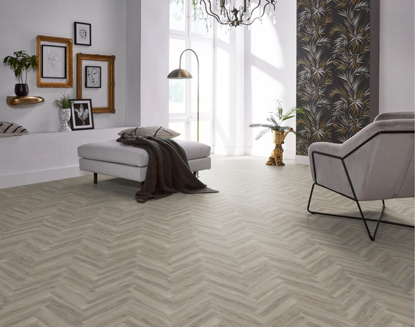 Floorlife Floorlife YUP Herringbone Plak PVC Visgraat Vloer - Light Grey