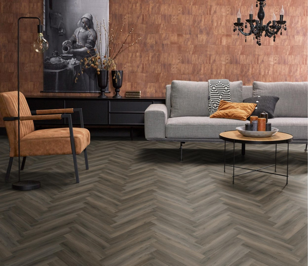 Floorlife Floorlife YUP Herringbone Plak PVC Visgraat Vloer - Dark Grey