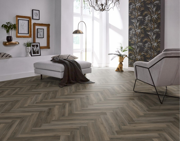 Floorlife Floorlife YUP Herringbone Plak PVC Visgraat Vloer - Dark Grey