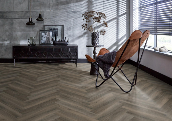 Floorlife Floorlife YUP Herringbone Plak PVC Visgraat Vloer - Dark Grey