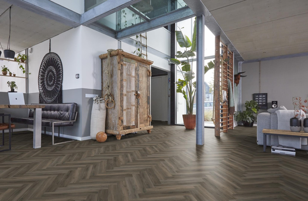 Floorlife Floorlife YUP Herringbone Plak PVC Visgraat Vloer - Dark Grey