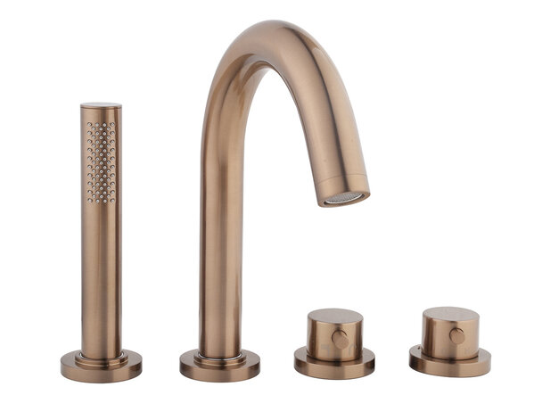Wiesbaden Wiesbaden Caral 4-Gats Thermostatische Badrandkraan Afbouwset met Staaf Handdouche - Geborsteld Brons Koper