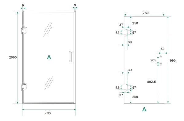 Wiesbaden Wiesbaden Less Profielloos Nisdeur - Nano Coating - 8mm Helder Glas - 80x200cm - Chrome