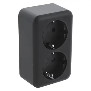Q-Link contactdoos opbouw 2-voudig met randaarde met kingerbeveiliging zwart