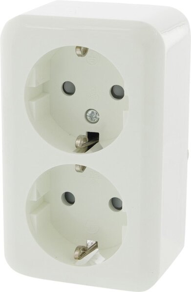 Q-Link contactdoos opbouw 2-voudig met randaarde met kinderbeveiliging polarwit