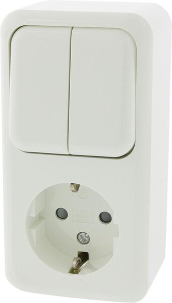 Q-Link combinatie stopcontact en schakelaar opbouw serie randaarde polarwit