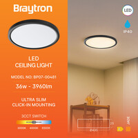 Braytron Braytron Jade LED Opbouw Lamp - Rond - 36W - IP20 - CCT - Zwart