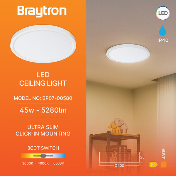 Braytron Braytron Jade LED Opbouw Lamp - Rond - 45W - IP20 - CCT - Wit