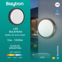 Braytron Braytron LED Wand Lamp - Rond - 12W - IP65 - CCT - Zwart