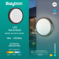 Braytron Braytron LED Wand Lamp - Rond - 18W - IP65 - CCT - Zwart