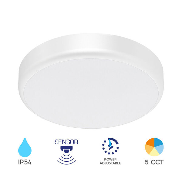 Braytron Braytron LED Lamp met Bewegingssensor - Rond - 20W - IP54 - CCT - Wit