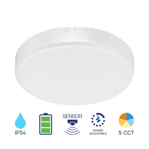Braytron LED Lamp met Bewegingssensor & Noodverlichting - Rond - 20W - IP54 - CCT - Wit