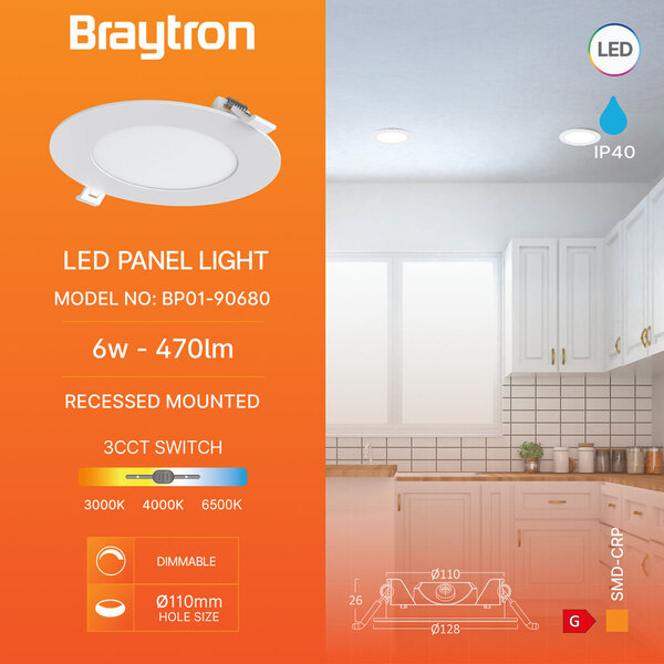 Braytron Braytron LED Inbouw Spot - Dimbaar - Rond - 6W - IP40 - CCT - Wit