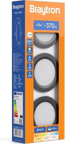 Braytron Braytron Downlight Set met 3 Spots - 5W - IP54 - CCT - Zwart