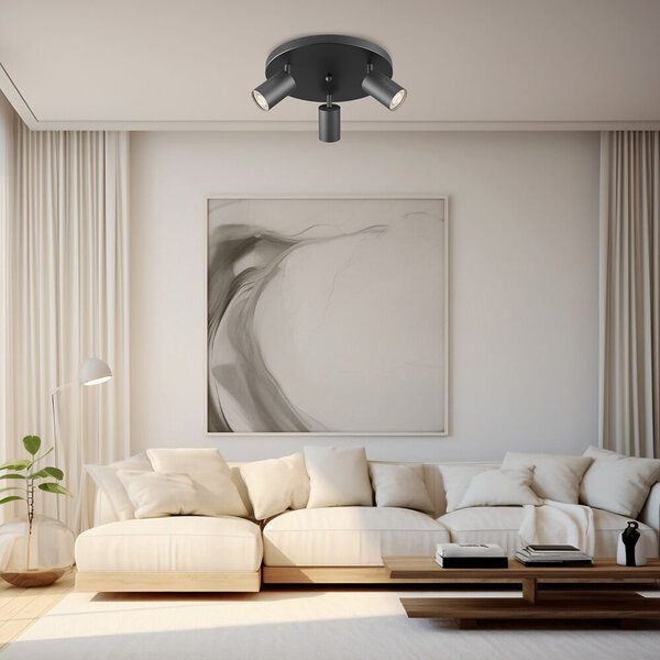 Braytron Braytron Beta LED Opbouw Plafond Lamp - 3x GU10 - Rond - IP20 - Zwart