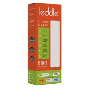 Leddle Downlight Set met 3 Dimbare Spots - 6W - 6IN1 - CCT - Flicker Free - Zwart