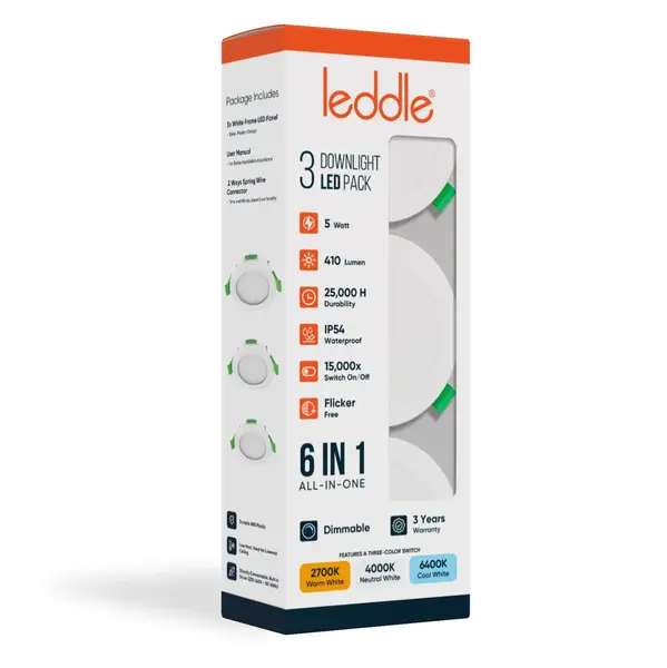 Leddle Leddle Downlight Set met 3 Spots - 5W - IP54 - CCT - Dimbaar - Wit