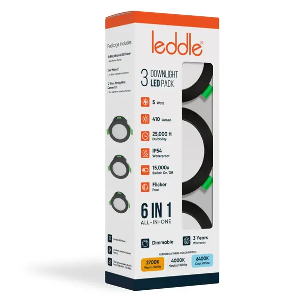 Braytron Leddle Downlight Set met 3 Spots - 5W - IP54 - CCT - Dimbaar - Zwart