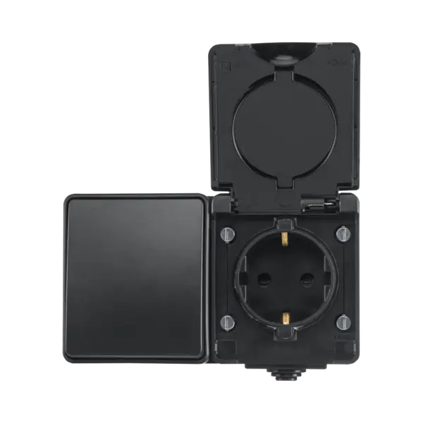ION Industries Opbouw Combinatie Horizontaal Wandcontactdoos en Wisselschakelaar IP55 Zwart