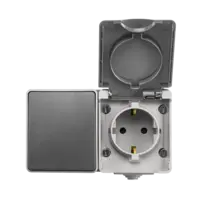 ION Industries Opbouw Combinatie Horizontaal Wandcontactdoos en Wisselschakelaar IP55 Grijs