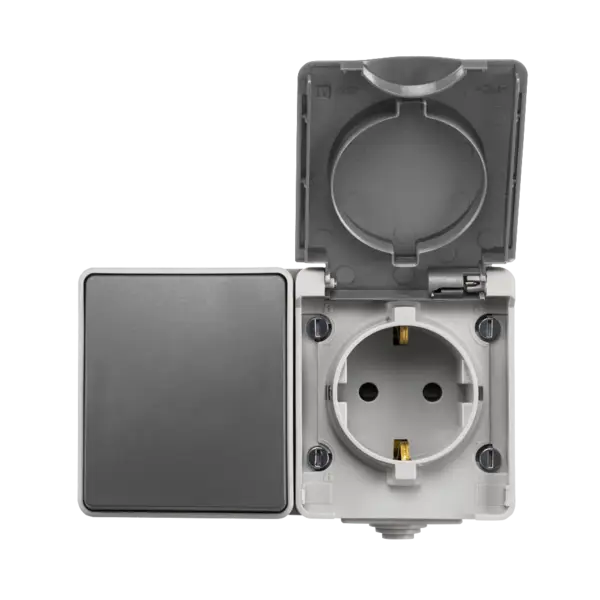 ION Industries Opbouw Combinatie Horizontaal Wandcontactdoos en Wisselschakelaar IP55 Grijs