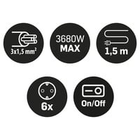 Q-Link stekkerdoos 6-voudig randaarde met schakelaar wit 3 x 1.5 mm² 1.5 m