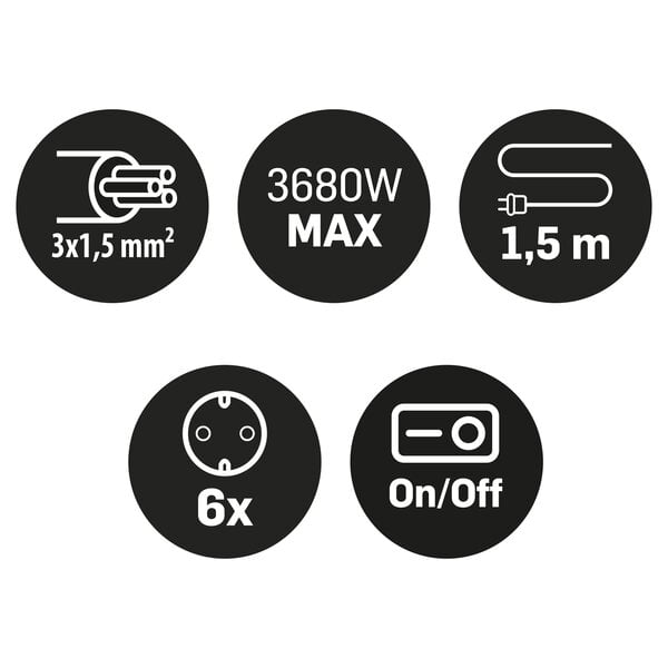 Q-Link stekkerdoos 6-voudig randaarde met schakelaar wit 3 x 1.5 mm² 1.5 m