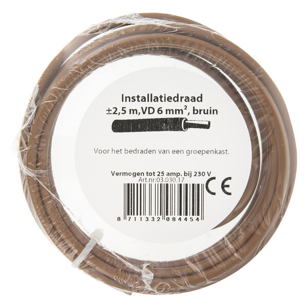 Installatiedraad bruin 6.0 mm² 2.5 m