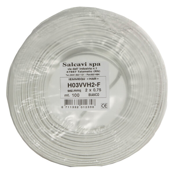 Huishoudsnoer plat belastbaar tot 1200W wit 2 x 0.75 mm² 100 m