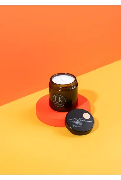Fik kaars, mandarijn + sinaasappel katoen lont